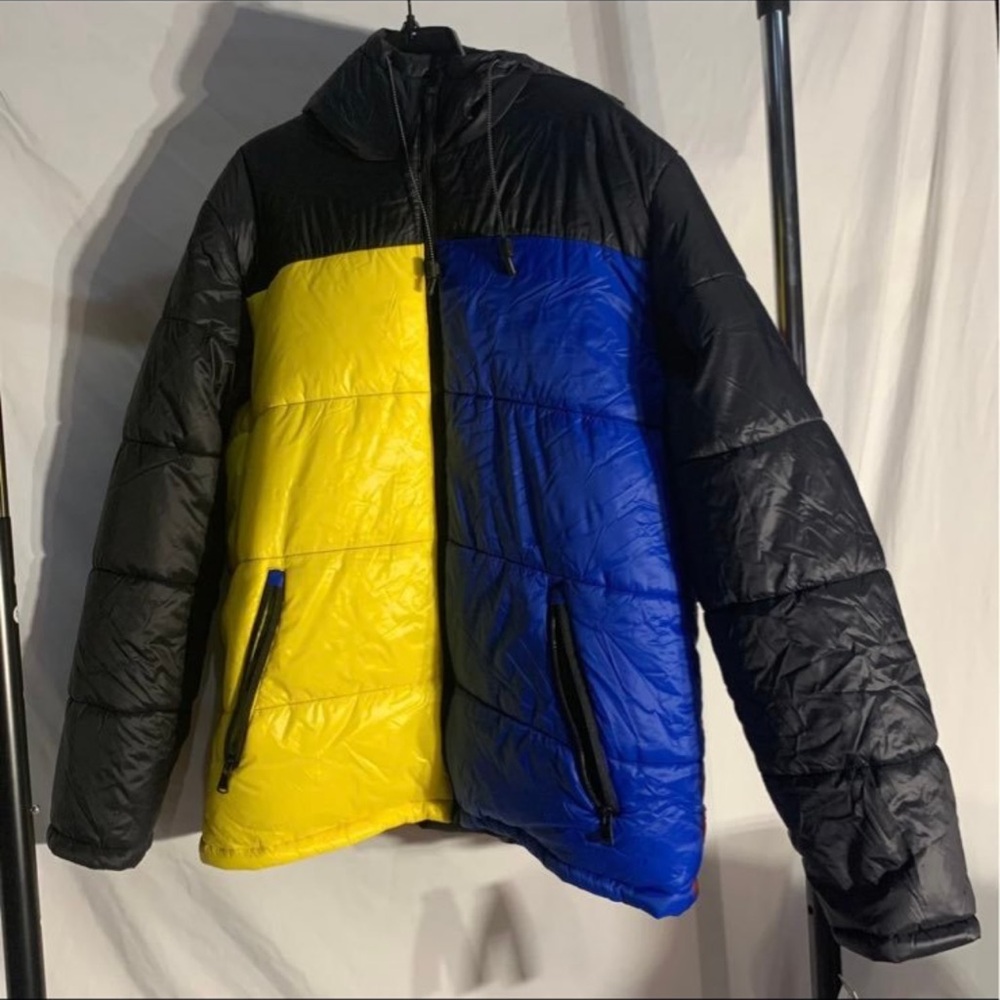 Members Only Puffer Coat Colorblock Jacket Black Yellow Blue Red Mens NwT